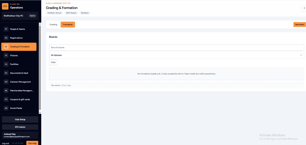 Club OS workspace after sign-in, showing the dark sidebar and main operating view